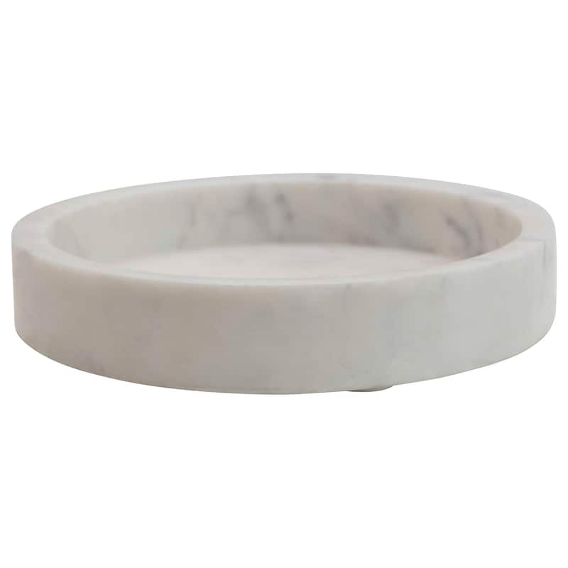 Carved Marble Tray or Charcuterie Board - 8" Rnd 1 1/2"H - White