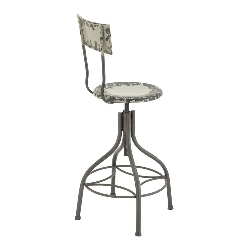 Metal Distressed Bar Stool with Gunmetal Legs and Backrest -Teal, Beige or Red - Roche River Decor
