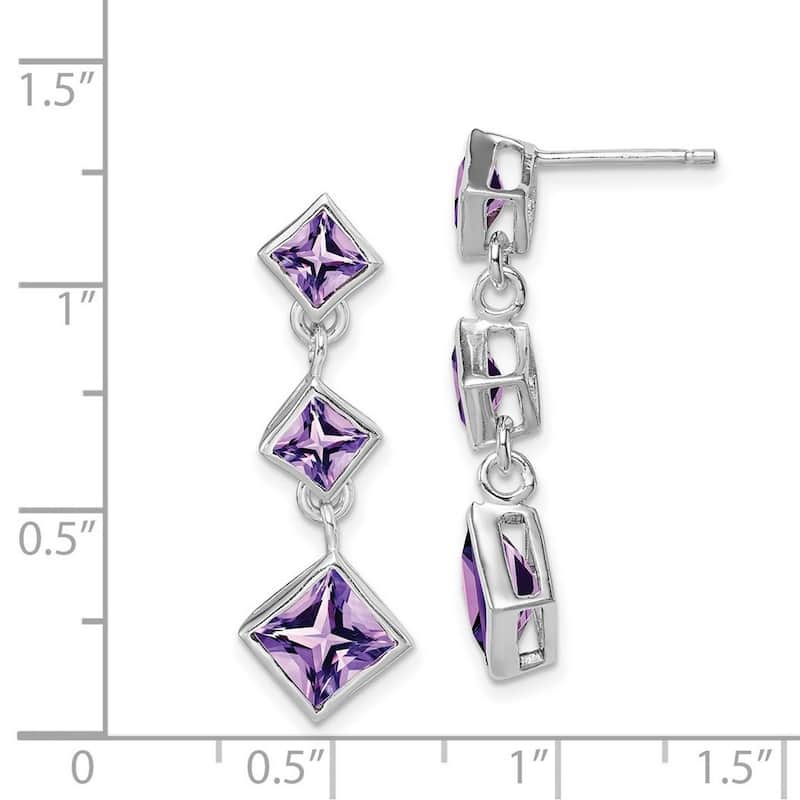 Curata 925 Sterling Silver 35x10mm Princess Amethyst Drop Dangle Earrings