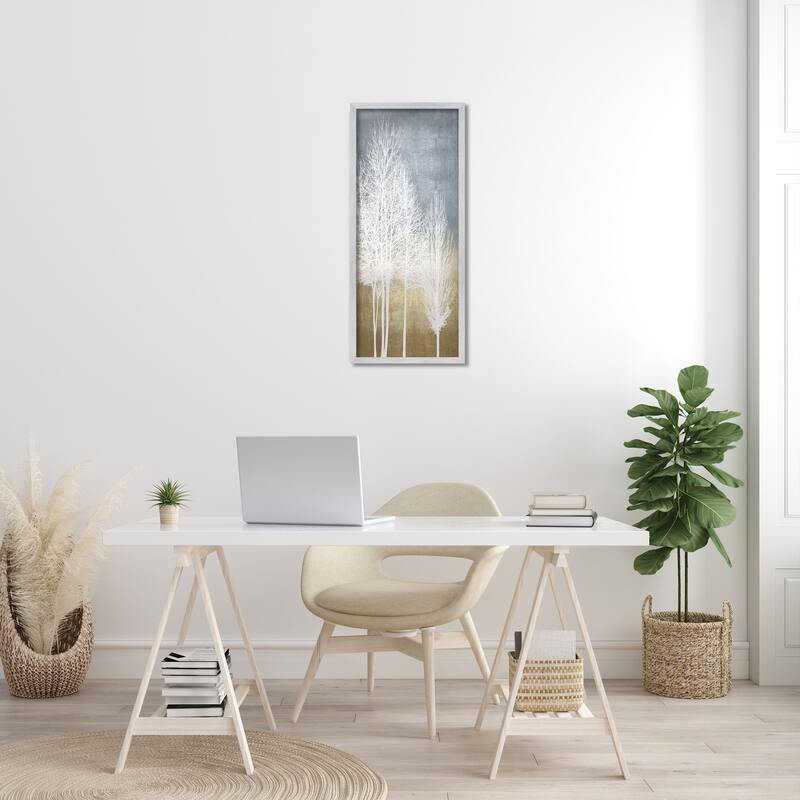 Stupell Tall Tree Line Bare White Trees over Abstract Pattern Framed Wall Art