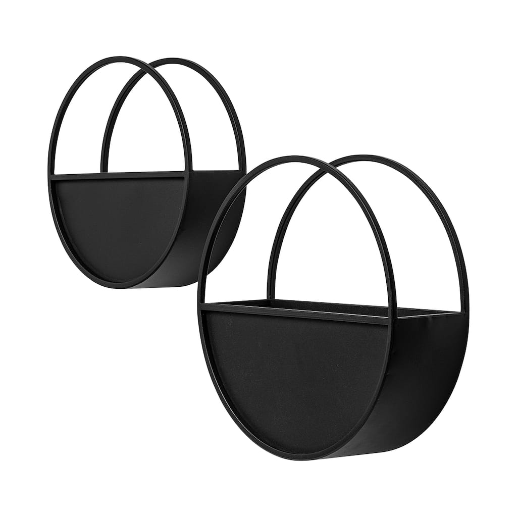 Hank Matte Black Metal Circular Hanging Wall Planters (Set of 2)