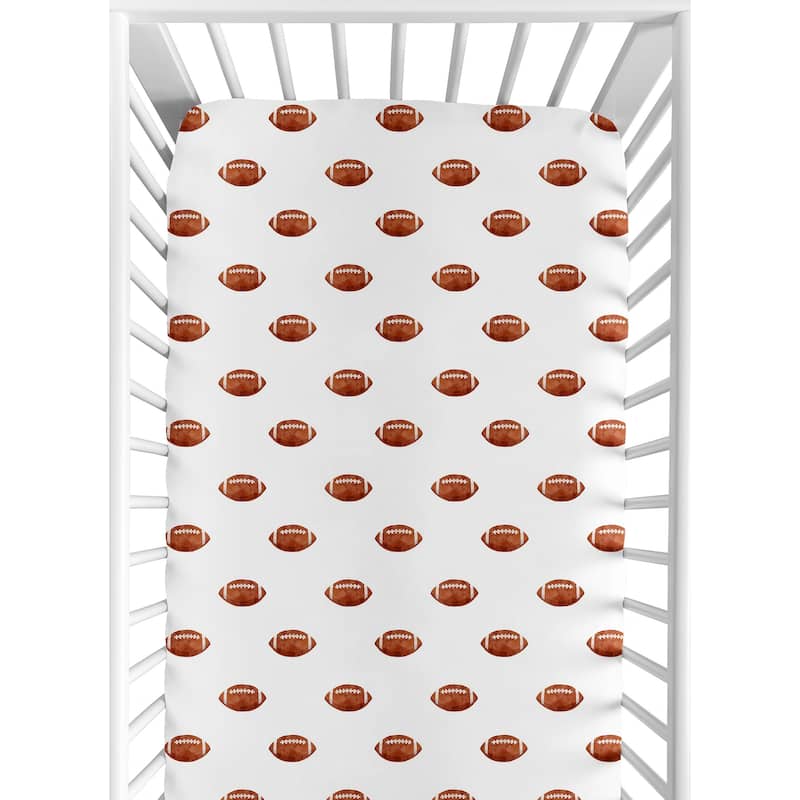 Sweet Jojo Designs Brown and White Football Boy Fitted Crib Sheet for Sports Theme Watercolor Vintage Sport Themed Collection