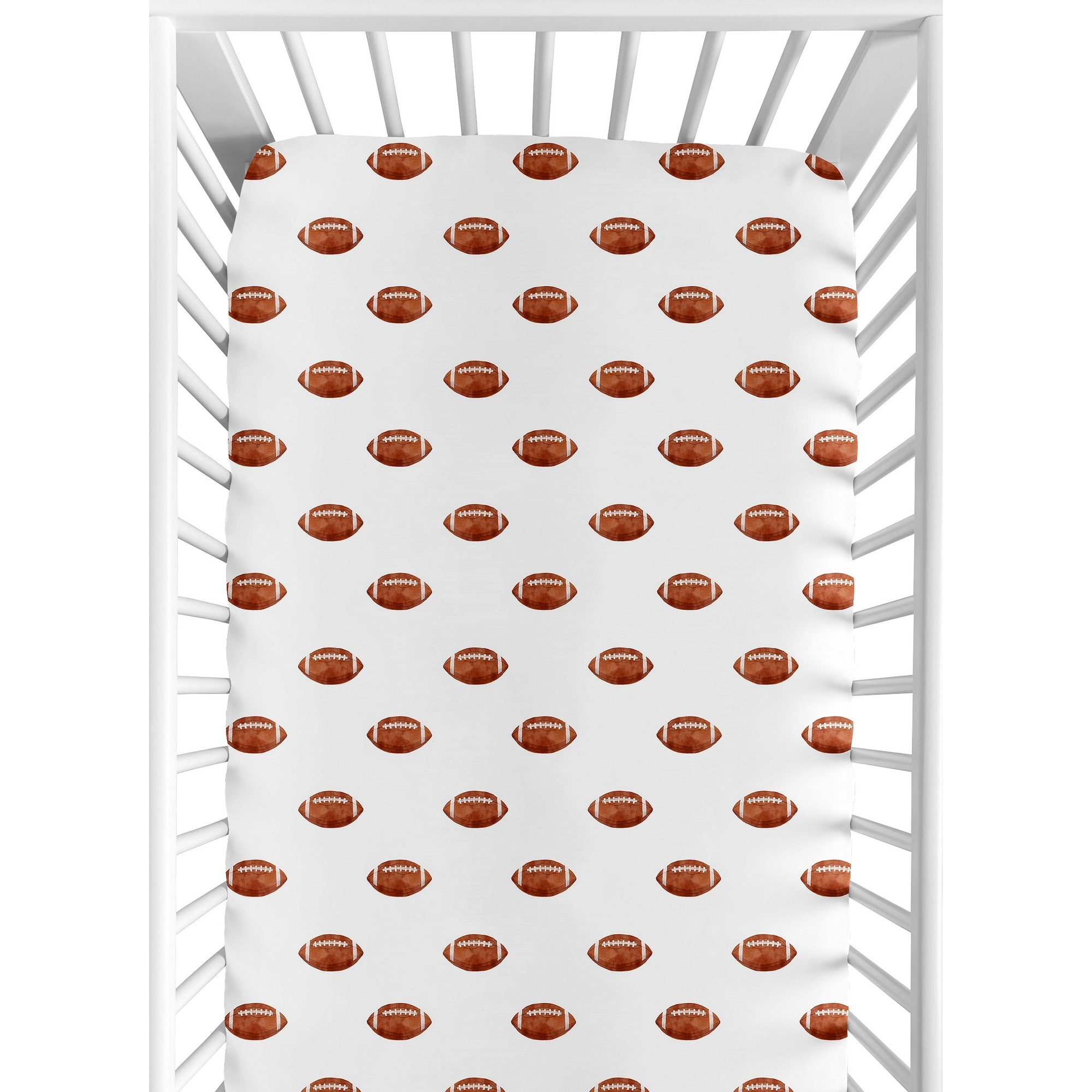 Sweet Jojo Designs Brown and White Football Boy Fitted Crib Sheet for Sports Theme Watercolor Vintage Sport Themed Collection