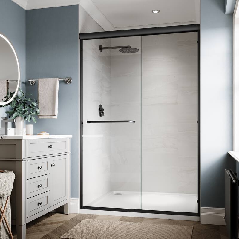 Elegant Double Sliding Shower Door 46.5 in.- 48 in. W x 72 in. H in Black Finish with 1/4 in. Clear Shower Glass Panel