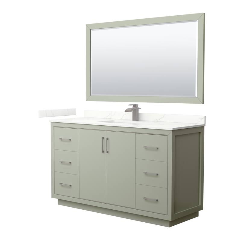 Icon 60-inch Single Vanity, Quartz Top, 58-inch Mirror - Light Green, Nickel Trim, Giotto Quartz Top