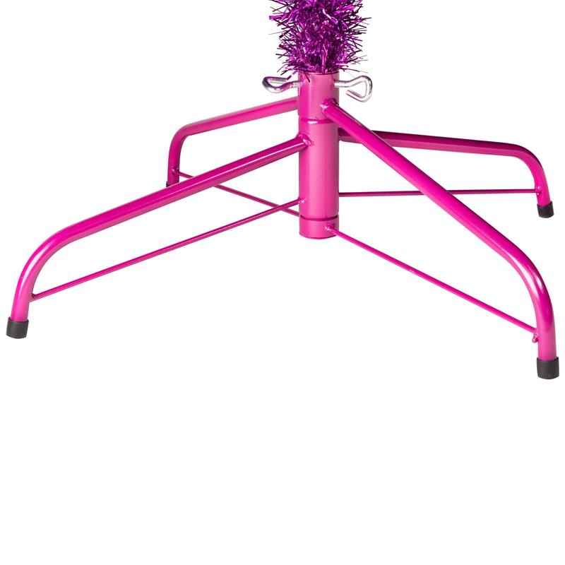 Pre-Lit Artificial Tinsel Christmas Tree - 7' - Purple - Clear Lights - 7 Foot