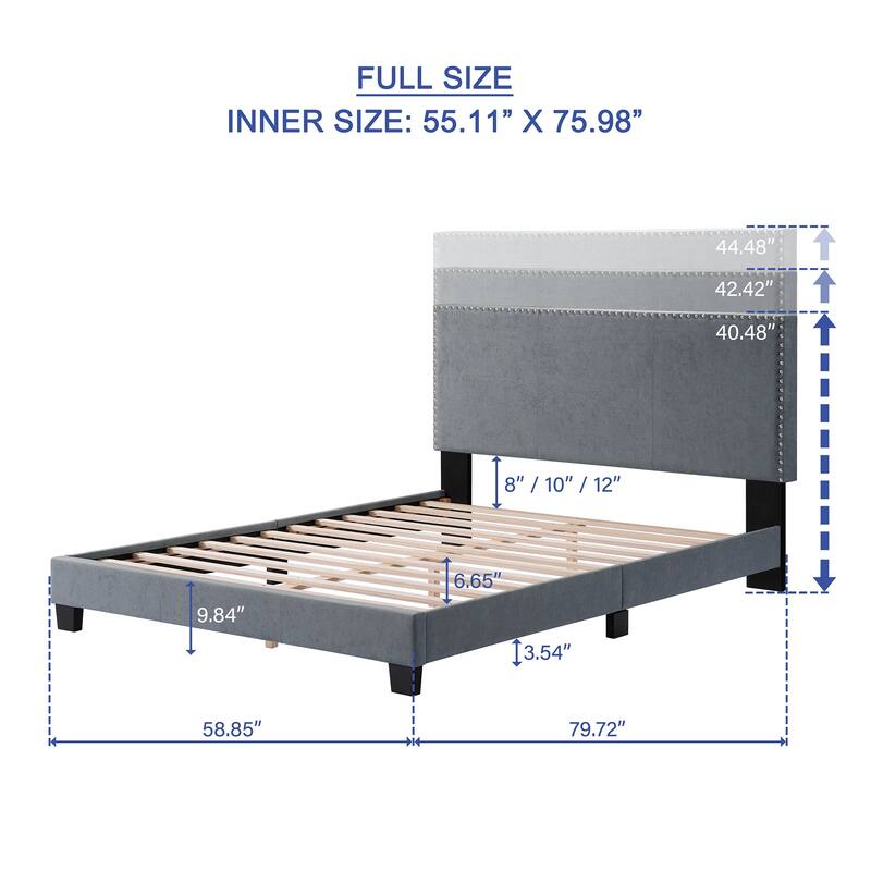 Upholstered Bed Frame Modern Platform Bed Frame with Nailhead Trim Adjustable Headboard/Wood Slat Support/No Box Spring Needed