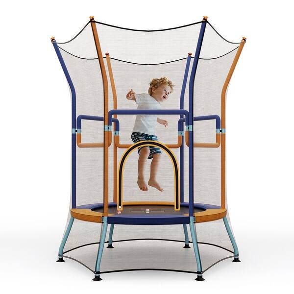 slide 2 of 10, Gymax Kids Mini Trampoline w/ 59'' Higher Enclosure Net Seamless Orange - Kids