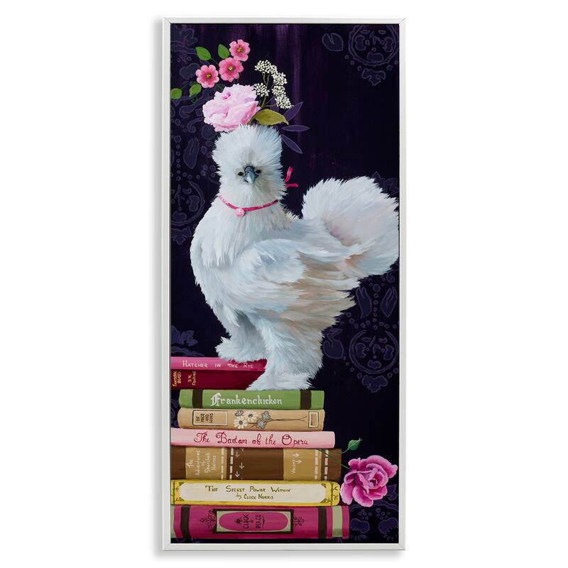 Stupell Fancy Vintage Chicken with Books Framed Giclee Art Design By Heather Gauthier - 13 x 30 - White