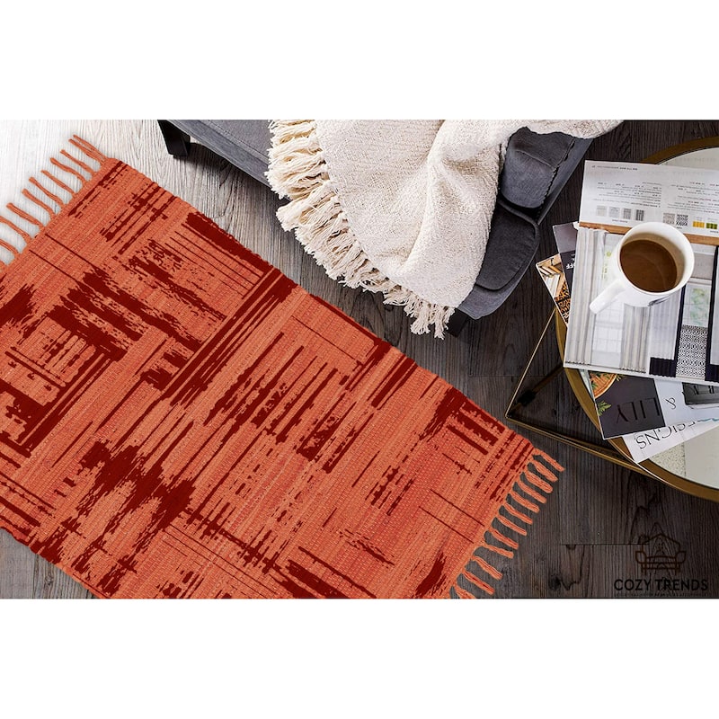 Authentic Hand-Woven Indian Cotton Rug 24''x36'' - Washable, Reversible, and Timelessly Stylish - 2'x3'