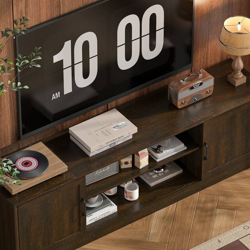 Modern TV Stand with Adjustable Shelf and Cabinet Doors, Media Console for 70” TV
