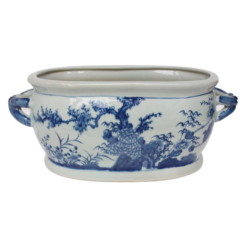 Blue And White Four Season Foot Bath Planter - 18x10x7