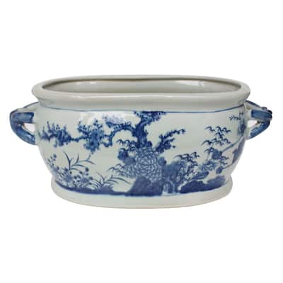 Blue And White Four Season Foot Bath Planter - 18x10x7