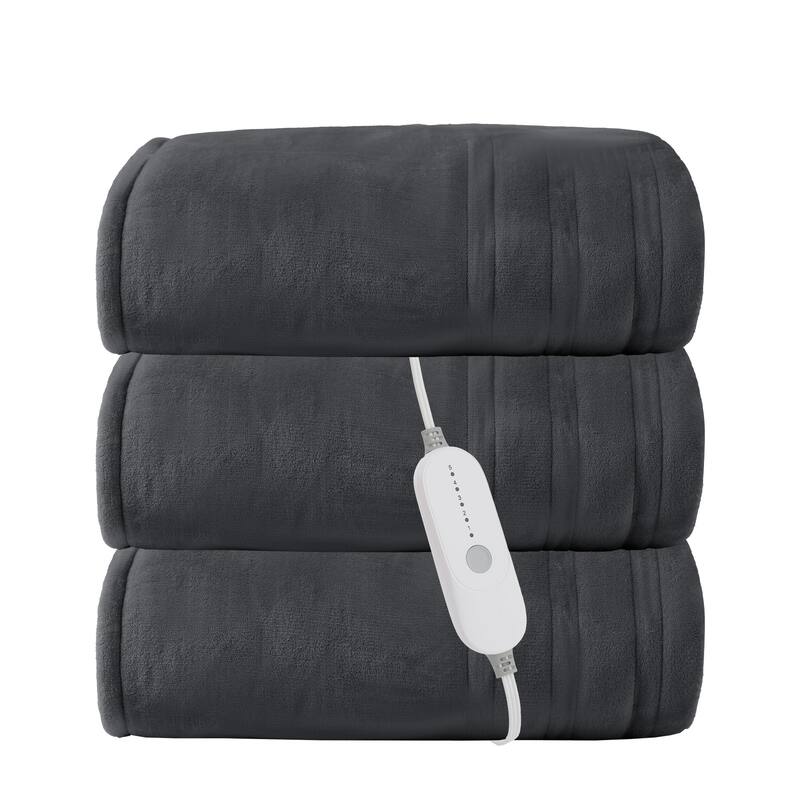 Reversible Flannel and Sherpa Electric Heated Blanket with Adjustable Heat and Auto Shut-Off