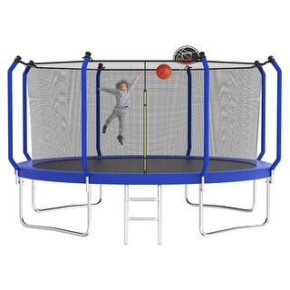 Trampoline with Basketball Hoop, Outdoor Trampoline with Enclosure Net