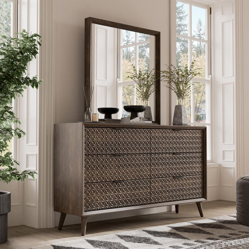 Furniture of America Orelo Modern 2-Piece Dark Brown Wood 6-Drawer Dresser and Mirror Set - Dark Brown