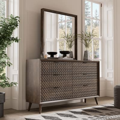 Furniture of America Orelo Modern 2-Piece Dark Brown Wood 6-Drawer Dresser and Mirror Set