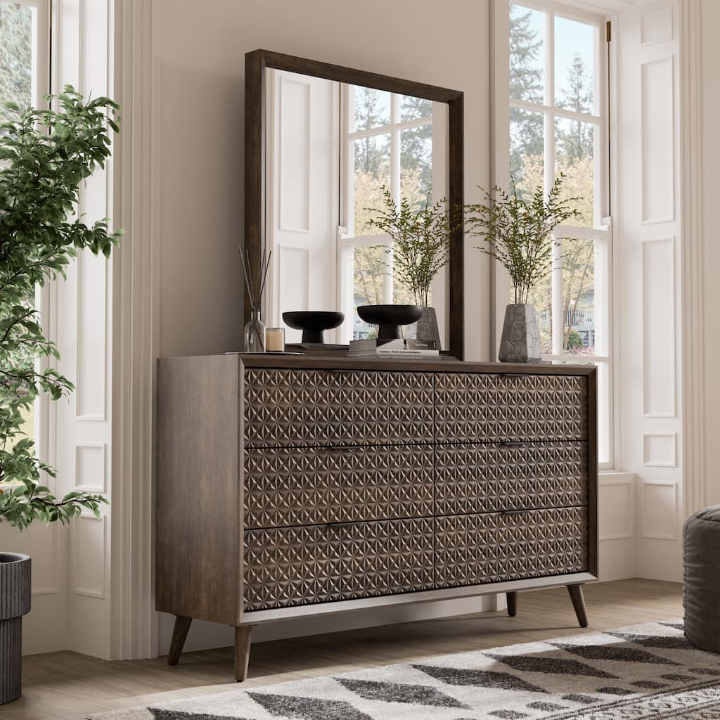 Furniture of America Orelo Modern 2-Piece Dark Brown Wood 6-Drawer Dresser and Mirror Set