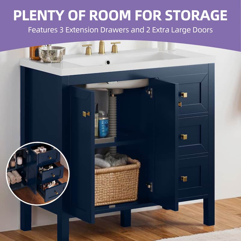 Moasis 36"/42" Bathroom Vanity with Sink Set and 2 Soft-Closing Doors & 3 Drawers