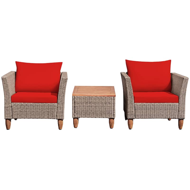 Costway 3PCS Patio Wicker Rattan Sofa Set Furniture Acacia Wood