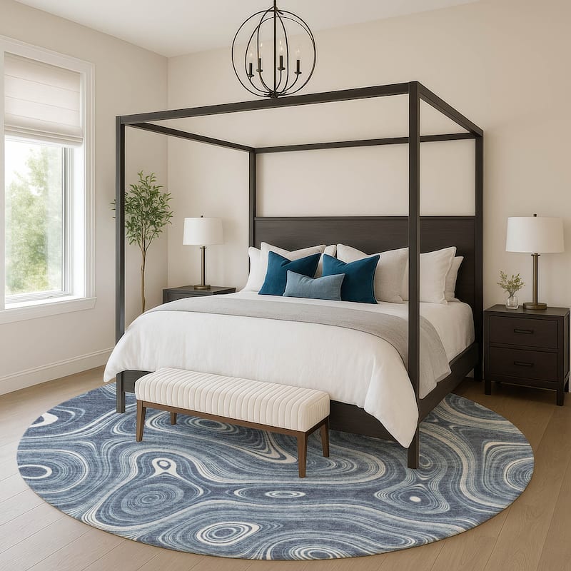 Premium Washable Super Soft Contemporary Alfa Mayfield Rug - Blue - 8' x 8'