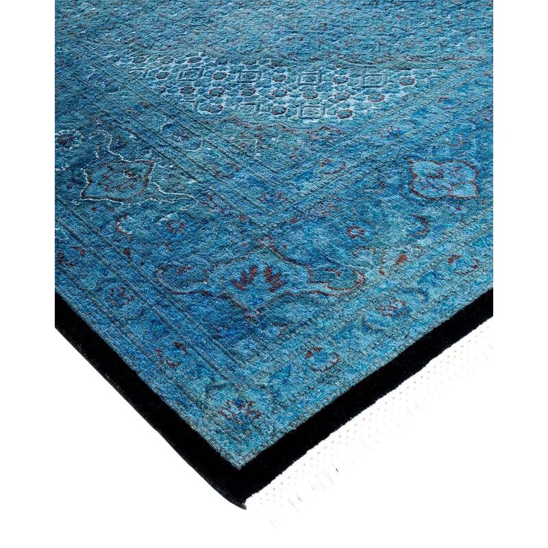 Overton Hand Knotted Wool Vintage Inspired Modern Contemporary Overdyed Blue Area Rug - 6' 7" x 9' 10"