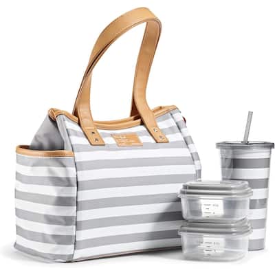 Fit & Fresh 993FF2927 Gray Medium Stripe 2 Containers And Tumbler