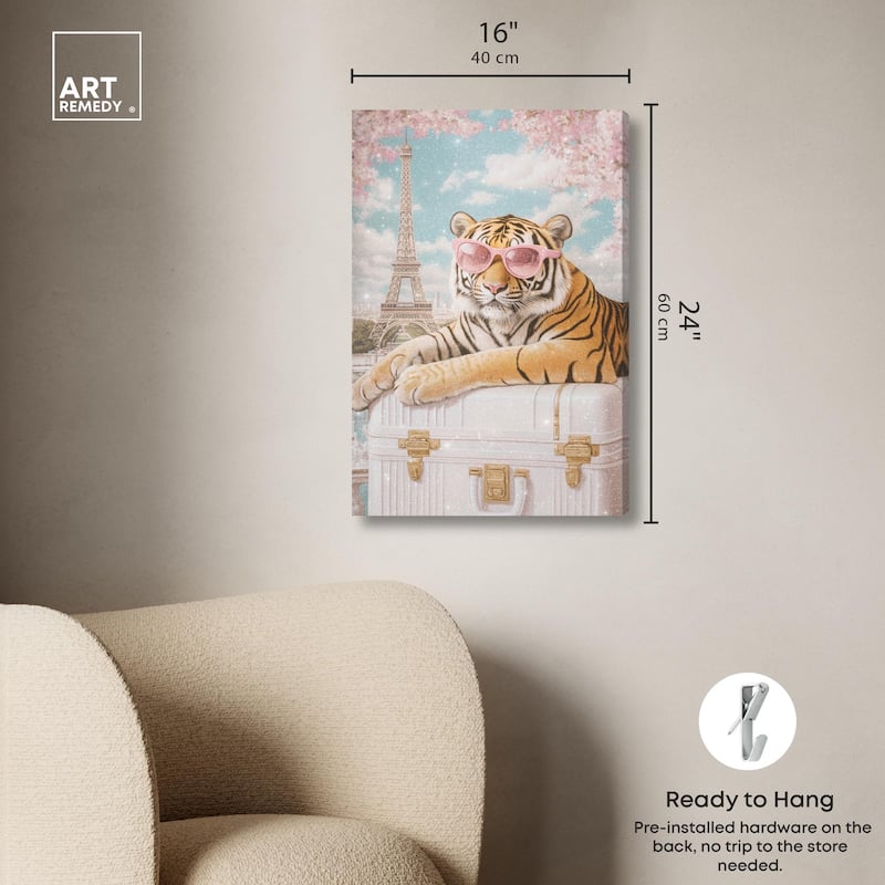 Tiger Luggage Paris Canvas by Art Remedy, Gallery Wrapped