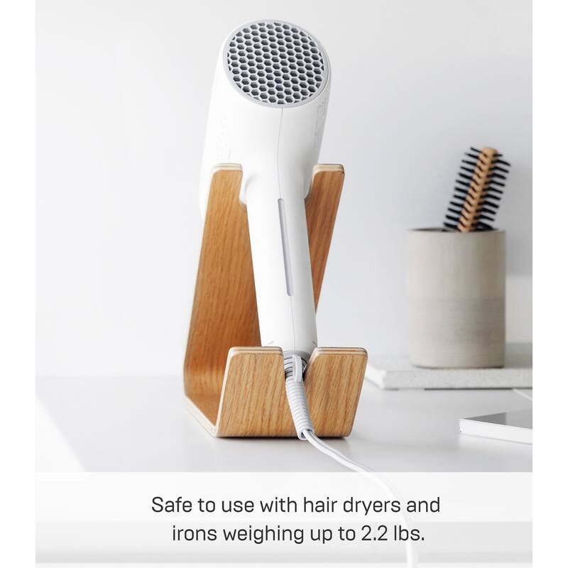 Yamazaki Home Hair Dryer and Iron Stand, Wood, Holds 2.2 lbs - L 8.54 x W 3.35 x H 6.73 inches