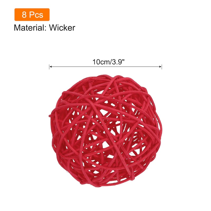 Wicker Rattan Balls 3.9 Inch Rattan Decorative Balls for Vase Fillers - Red - 8 Pcs