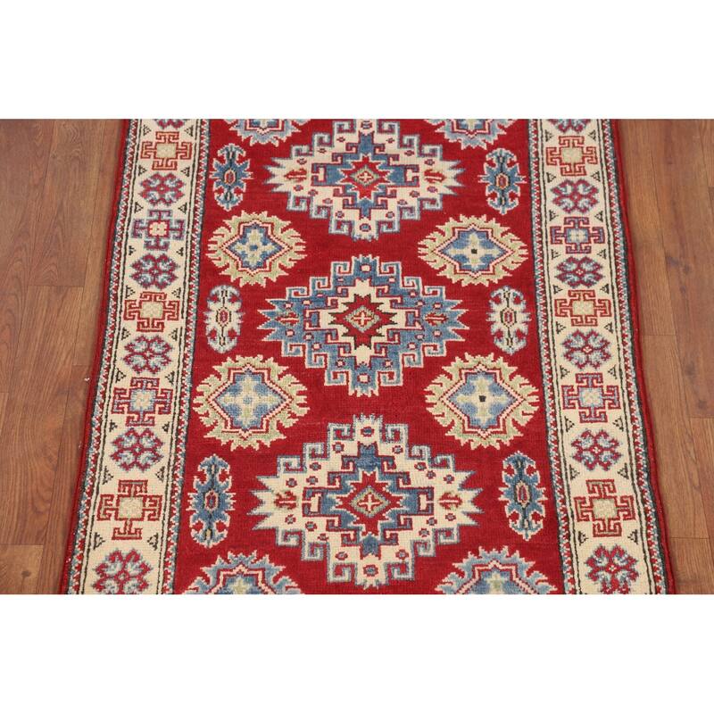 Geometric Red Kazak Accent Rug Handmade Wool Carpet - 2'9" x 4'0"