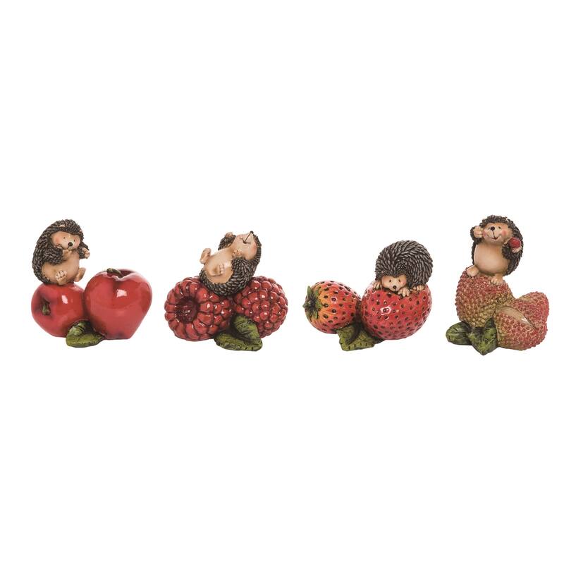 Transpac Resin Happy Hedgehog w/Fruit Figurine Set of 4 Spring Home Decorations