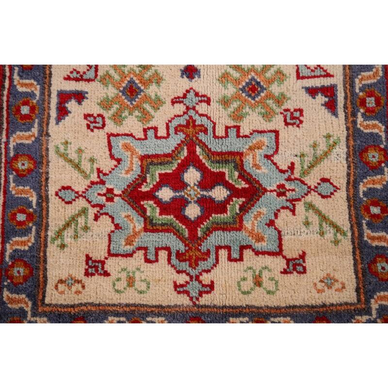 Geometric Kazak Oriental Accent Rug Hand-Knotted Wool Carpet - 2'8" x 4'3"