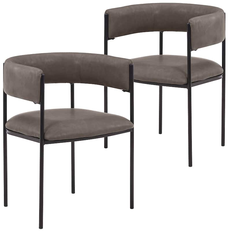Dining Chair in Leather with Open-Back and Powder Coated Iron Legs Set of 2