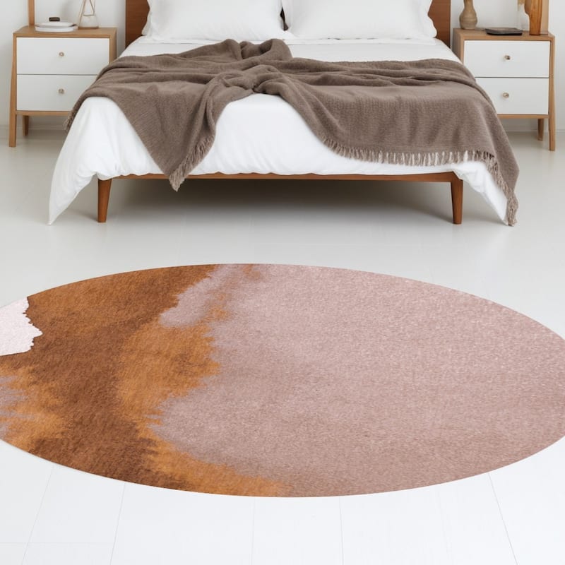 Hawa Geometric Abstract Modern Non Skid Woven Area Rug By HomeRoots - 48' X '48' X '0.12 - 48' X '48' X '0.12 - Yellow and Brown - Round