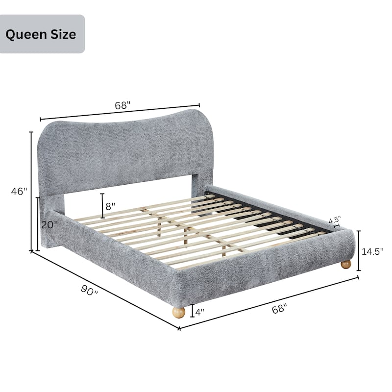 Roundhill Furniture Lunara Gray Upholstered Platform Bed with Bun Feet