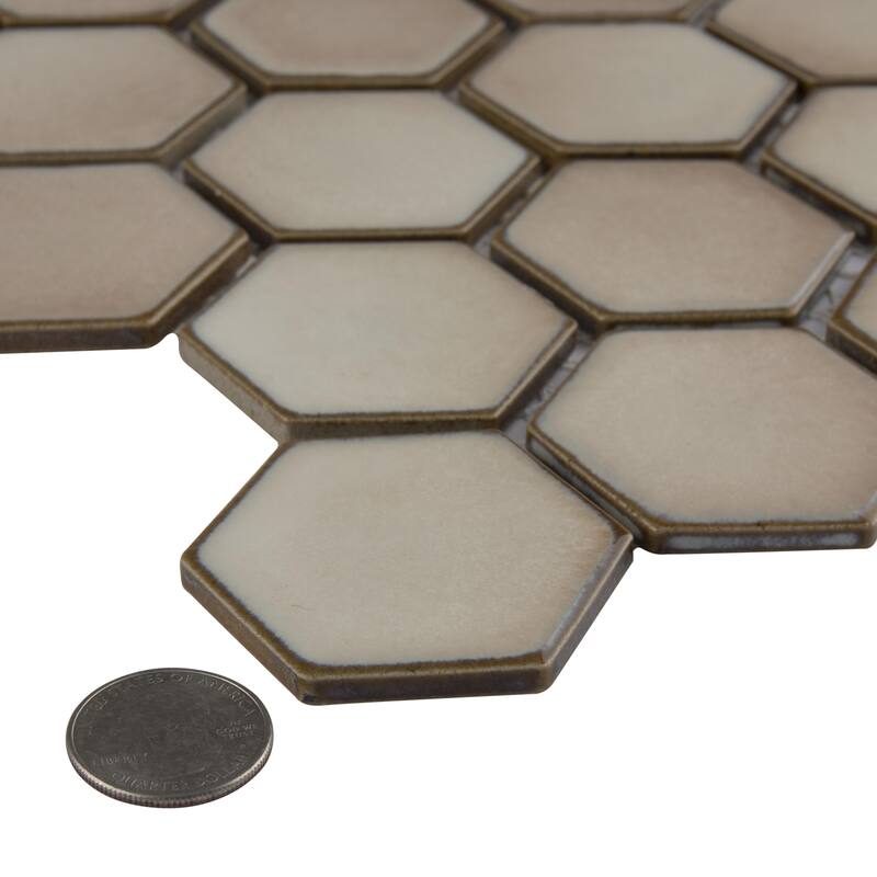 Merola Tile Hudson Due 2" Hex Truffle 10-7/8" x 12-5/8" Porcelain Mosaic Floor and Wall Tile
