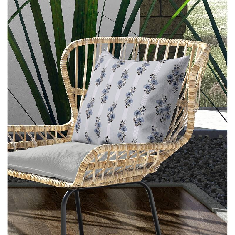 Floral Luminosity Indoor/Outdoor Reversible Throw Pillow Blue and Black