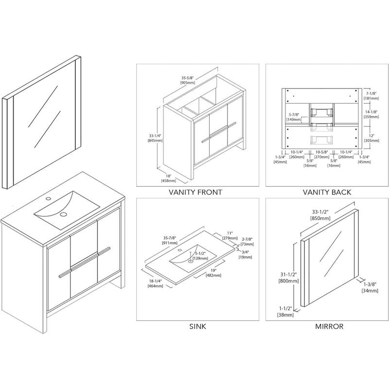Blossom 36-Inch Bathroom Vanity with Ceramic Sink and Mirror