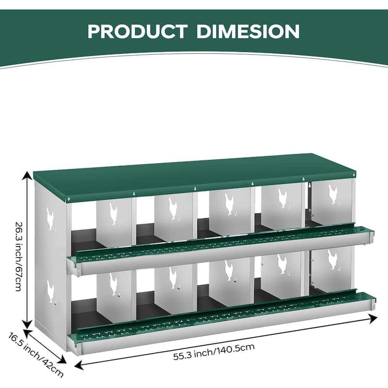 10 Compartment Nesting Box, Chicken Laying Box, Easy to Clean and Install