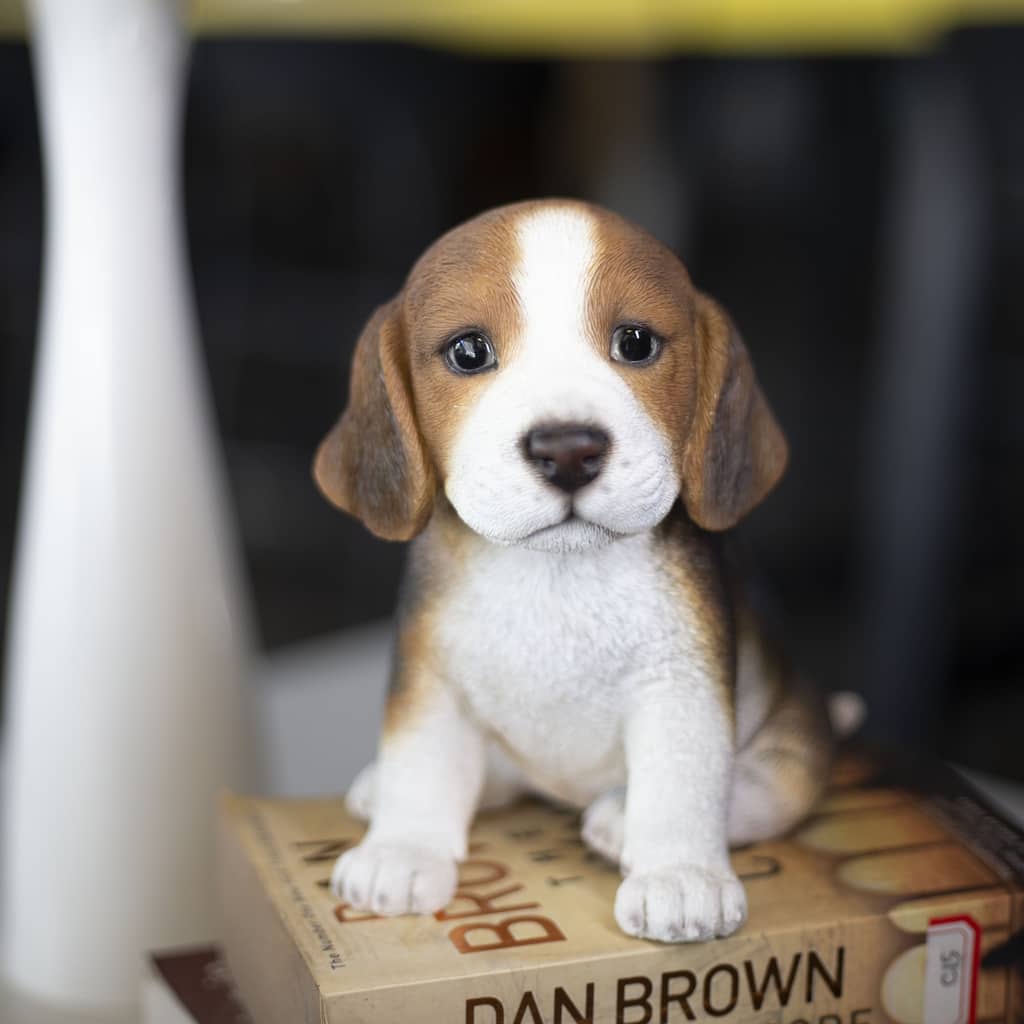 Sitting Beagle Puppy Outdoor Statue - 6" - Brown and White