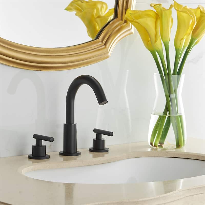 8 Inch Widespread Bathroom Faucet With Drain Assembly 3 Hole Bathroom Sink Faucet Black Double Handle Modern Basin Vanity Taps