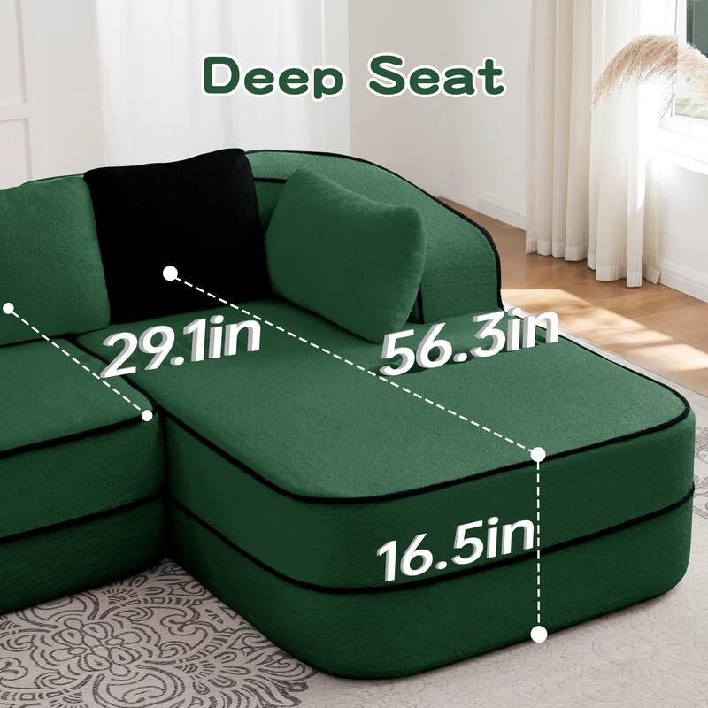 106" Teddy Fabric 32D Boneless Fluffy Comfy Sofa Couch with Chaise