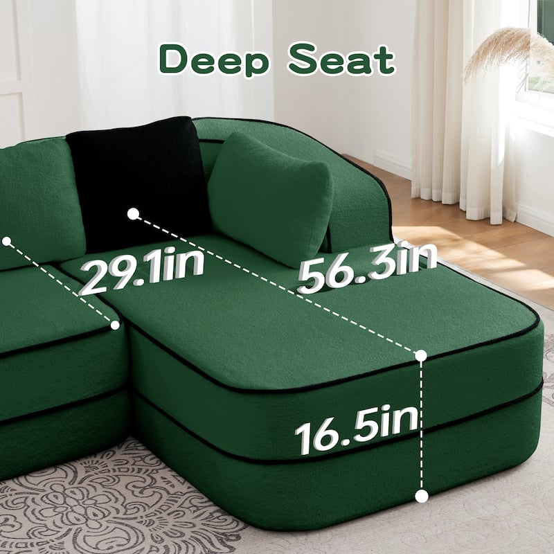 77.2" Double Chaise Lounge Chair, Upholstered Sofa Bed, Teddy Fabric Sleeper Couch with Pillows, Modern Loveseat for Living Room