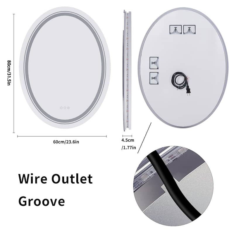 LED Illuminated Bathroom Mirror Oval Anti-Fog