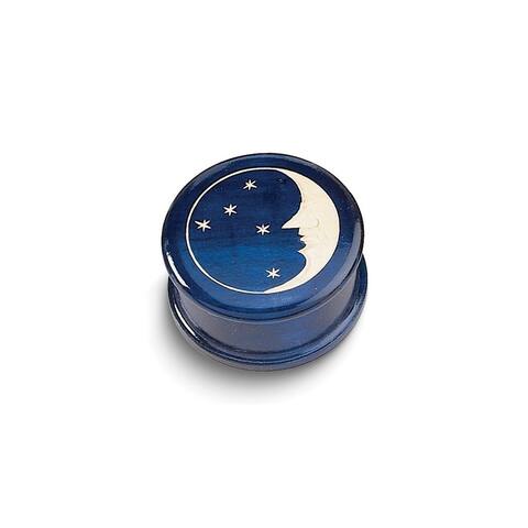 Curata Handcrafted Solid Wood Moon and Stars Carved Round Blue Keepsake Box