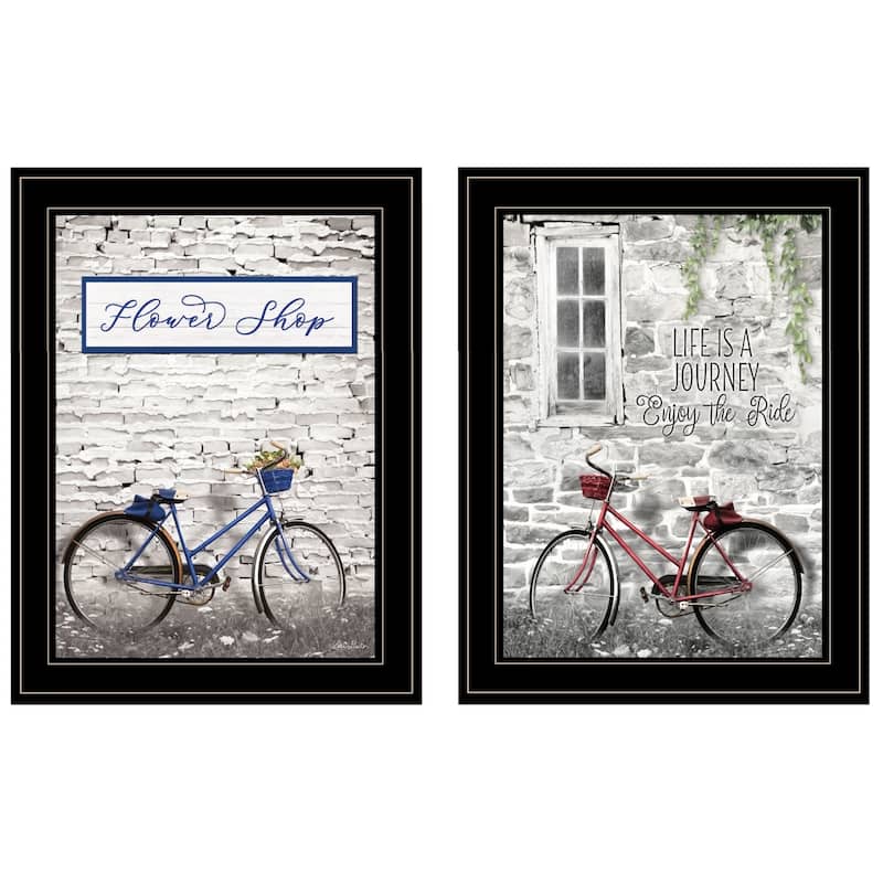 TrendyDecor4U Contemporary "Romantic Bicycles" 2-Piece Vignette by Lori Deiter - Black