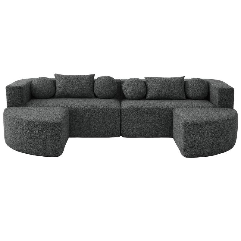 Curved Modular Sectional Boneless Upholstered Sofa Convertible Sleeper Sofa Bed, Free Combination, Boucle Deep Seating Sofa