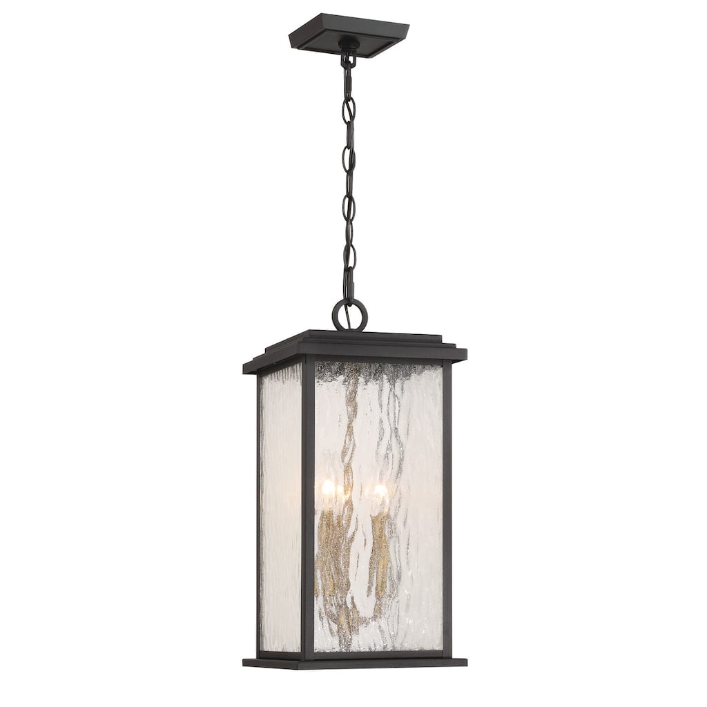 Artcraft Estate 3-Light Outdoor Pendant - Black with Brass Accent - Rain Glassware Shade