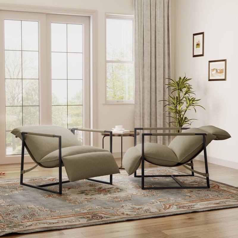 Metal Sling Accent Chairs Armchair with Adjustable Headrest Set of 2